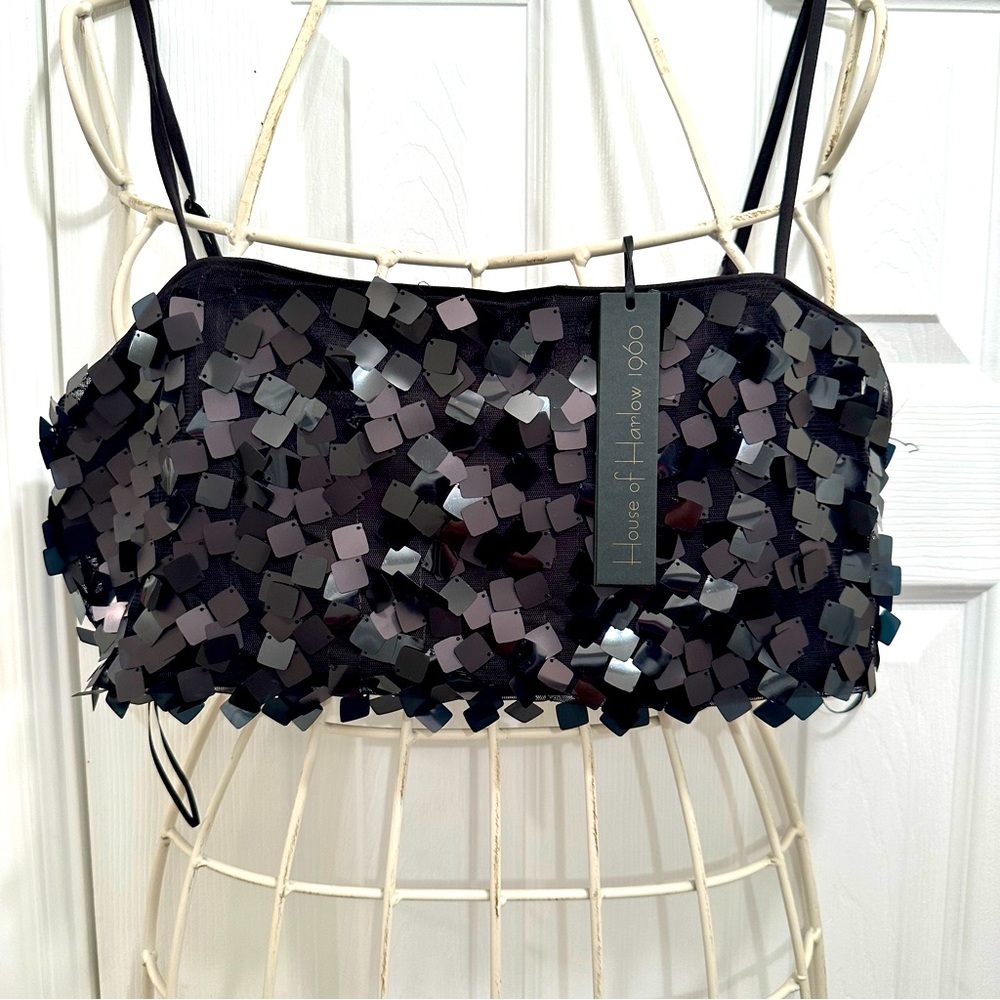 House Of Harlow 1960 sequin tailored bralette in black, size M.